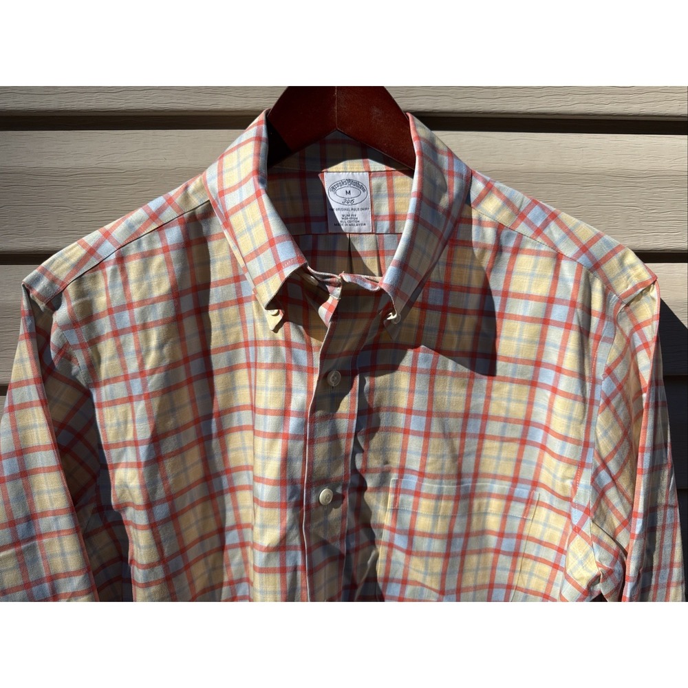 Brooks Brothers 346 Shirt Men Medium Button Down Slim Fit Fall Colors Casual